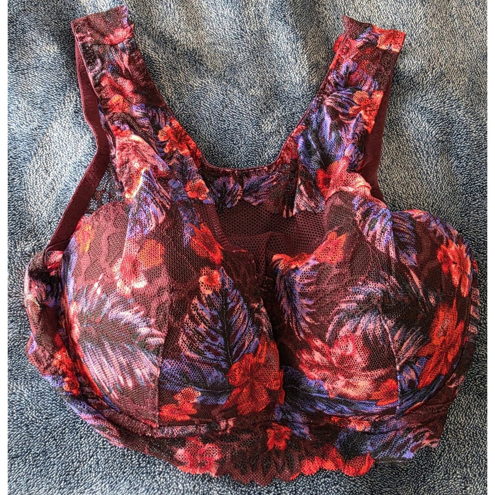 Victoria's Secret PINK Bralette M Floral Maroon Blue Everyday Wireless